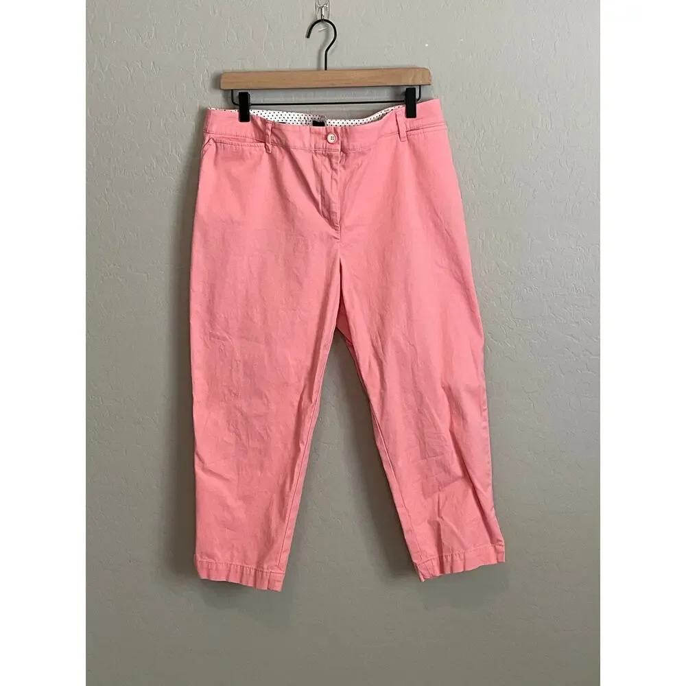 Talbots Women's Pink/Coral Perfect Crop pants with button detail - 14 Petite - Picture 1 of 5